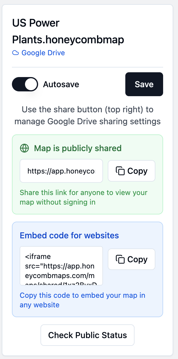 Screenshot showing the honeycomb sharing links